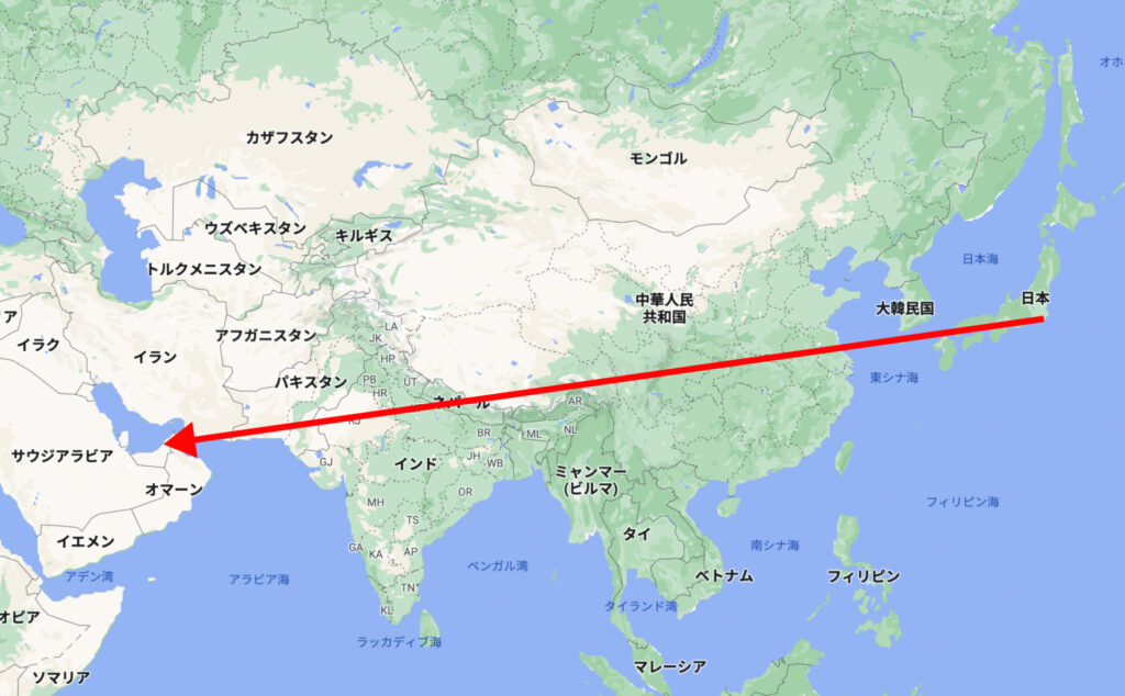 日本からドバイへの距離